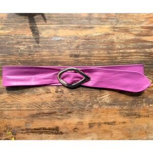 VTG‎ Robert Nelson Leather Belt Magenta Pink Sculptural Buckle Retro Statement